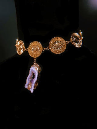 Amethyst Agate Coin Necklace