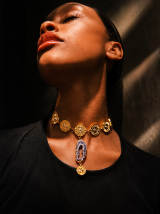 Agate Drop Coin Necklace