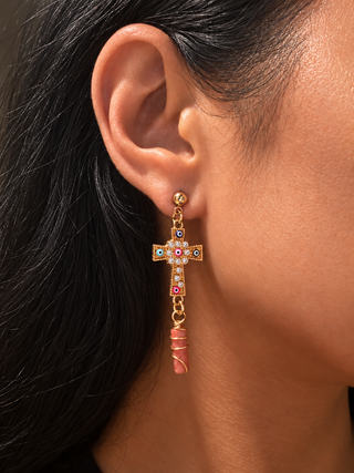 Evil Eye Cross Earrings