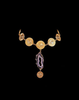 Agate Drop Coin Necklace Blackdruzyagate – handmade necklace crystal jewelry by Laurel Street Shop
