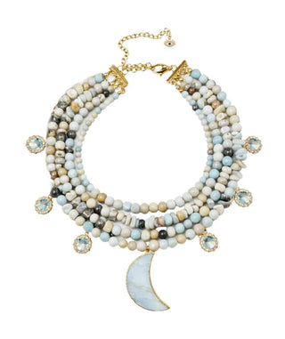 Most Popular collection - amazonite beaded necklace with moon charm
